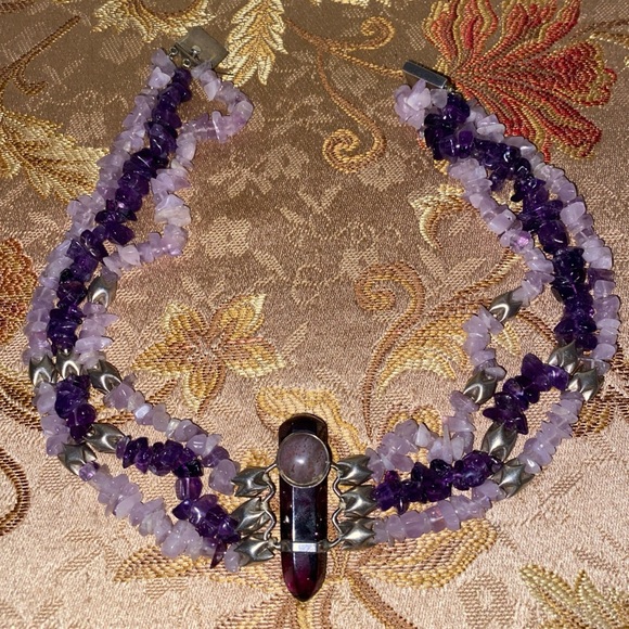 Amethyst Gemstone Necklace with Silver Accents Texco 925 - Picture 1 of 8